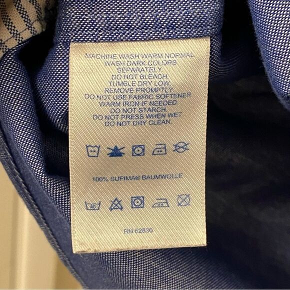 Lands End No Iron Pinpoint Oxford chambray style blue Shirt 16-16.5 mens Large - Picture 12 of 12
